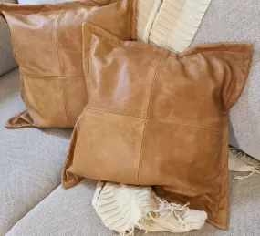 100% Lambskin Leather Caramel Brown Throw Pillow Cover - 18 x 18