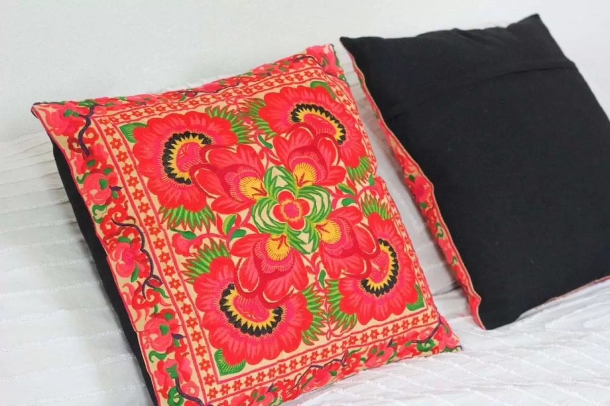 2 Hmong Thai Embroidered Hobo Boho Cushion Pillow Covers