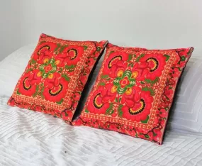 2 Hmong Thai Embroidered Hobo Boho Cushion Pillow Covers