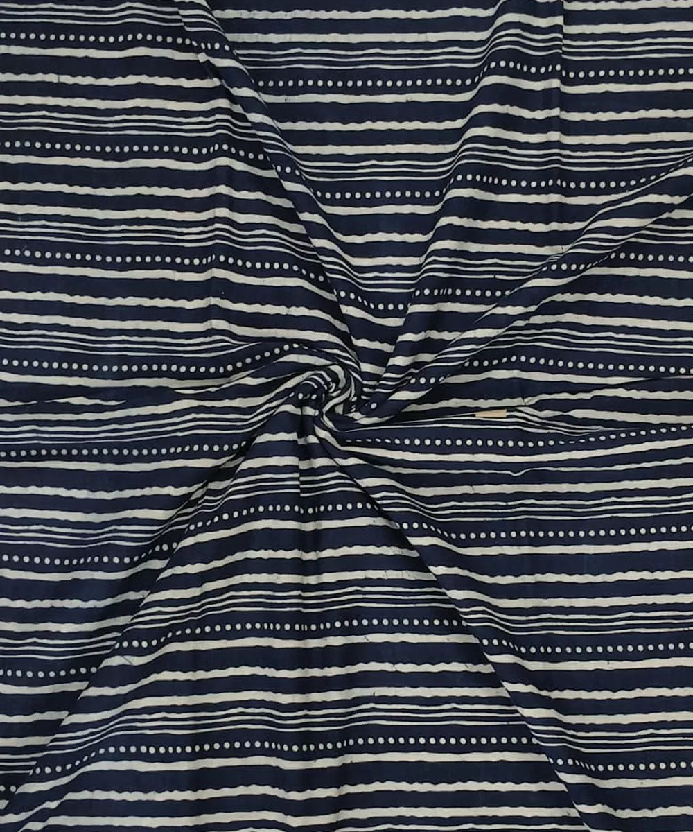 2.5m Blue handblock printed cotton stripes kurta material