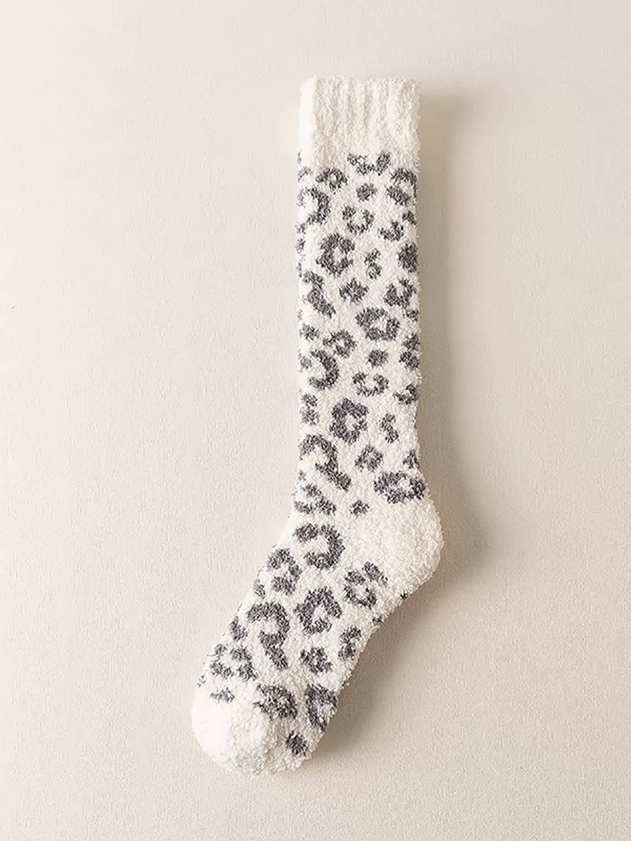 5 Pairs Women Winter Leopard Print Fleece Socks