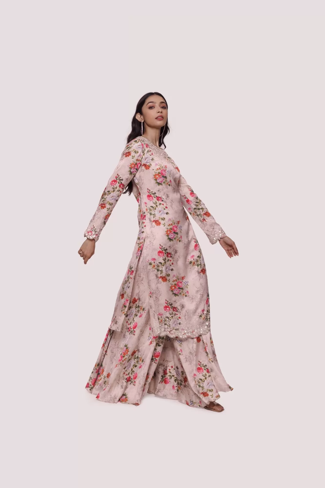 50Z904-RO Peach Floral Embroidered Suit Set