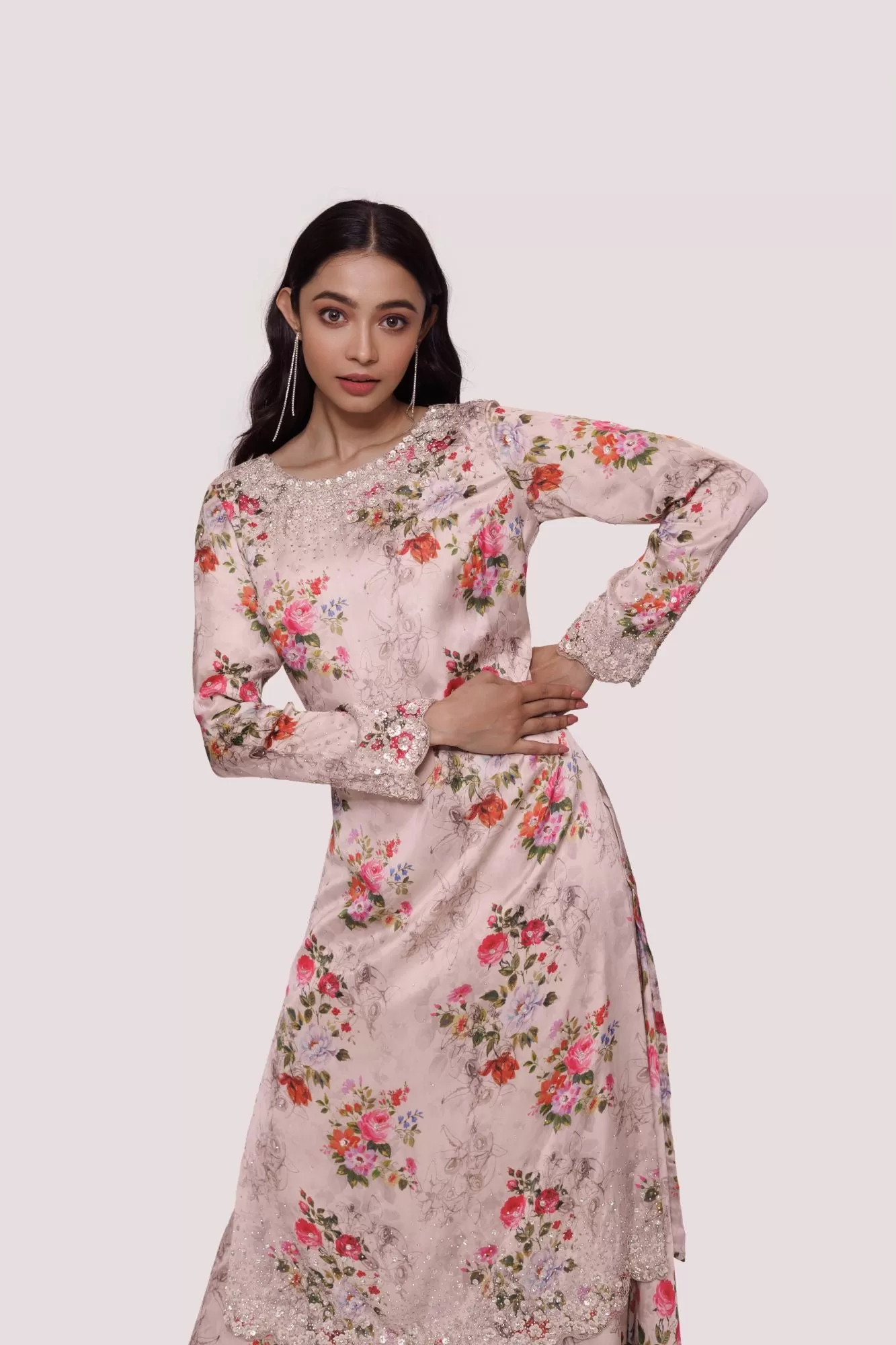 50Z904-RO Peach Floral Embroidered Suit Set