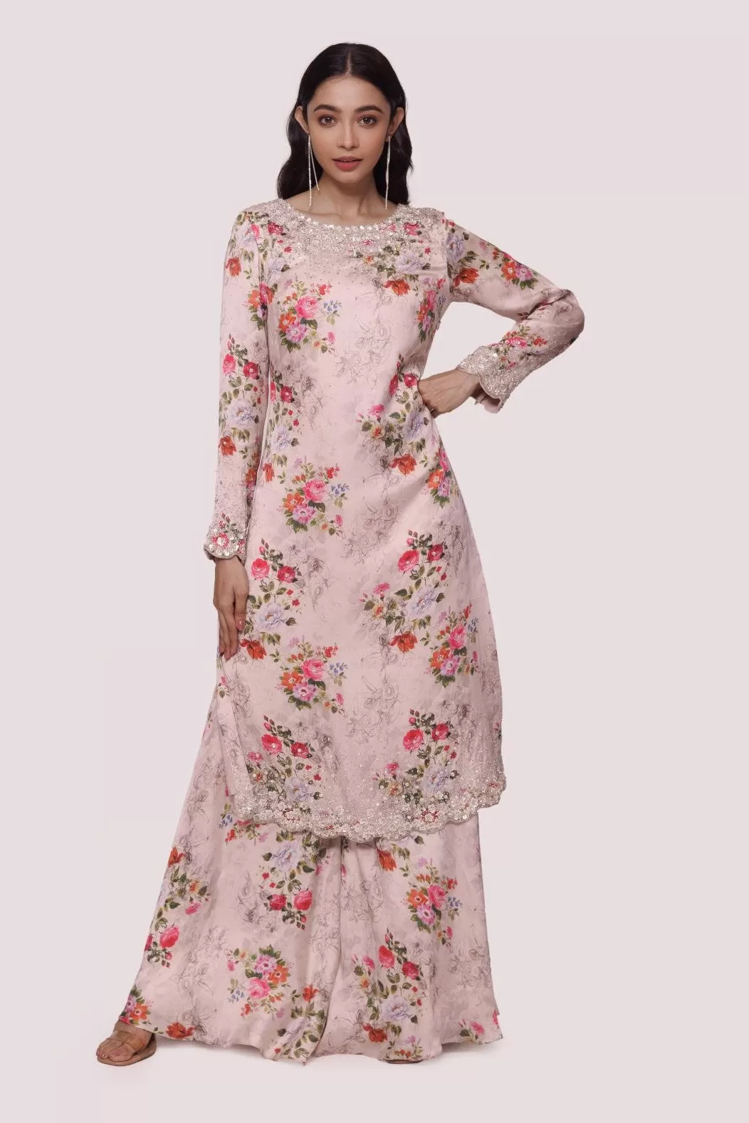 50Z904-RO Peach Floral Embroidered Suit Set