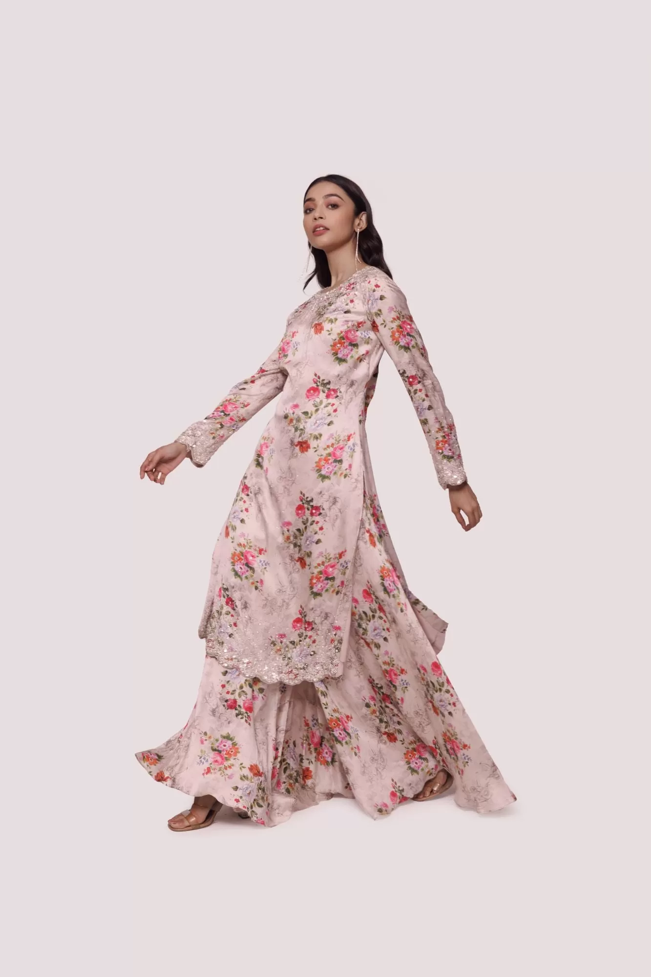 50Z904-RO Peach Floral Embroidered Suit Set