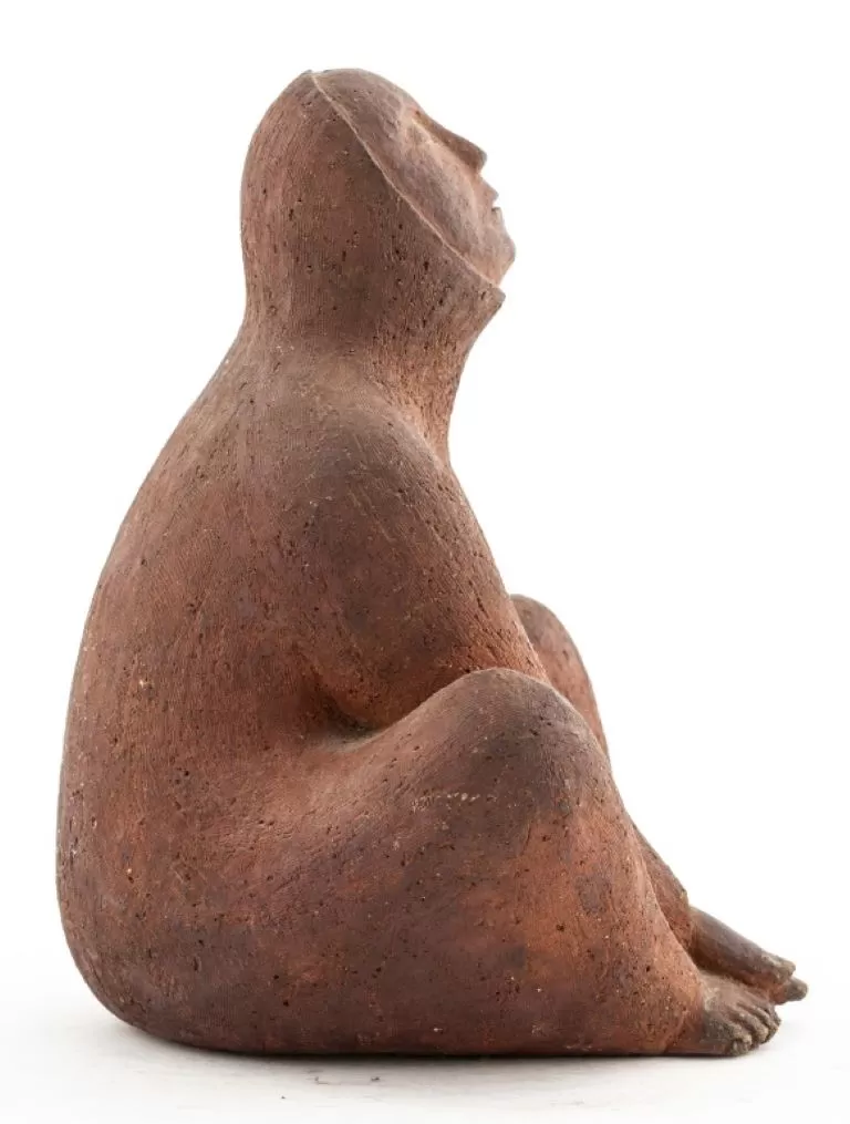 Abstract Red Clay Sculpture Of A Seated Figure