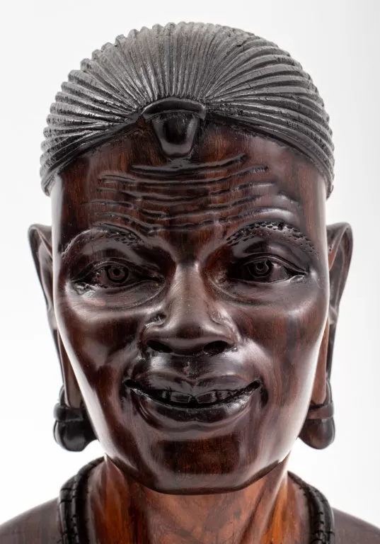 African Ndaka Hardwood Carved Busts, Pair