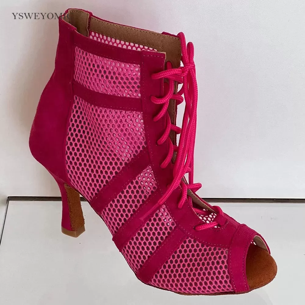 Ahore Shop Pink Yellow Women High Heels Sexy Dance Booties Suede Leather Dance