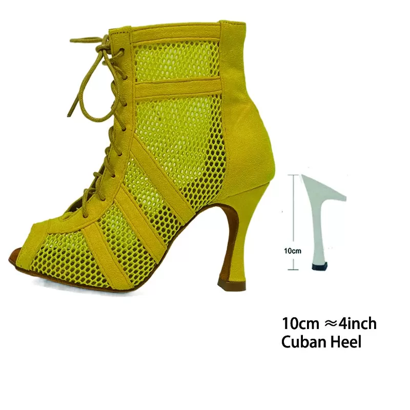 Ahore Shop Pink Yellow Women High Heels Sexy Dance Booties Suede Leather Dance