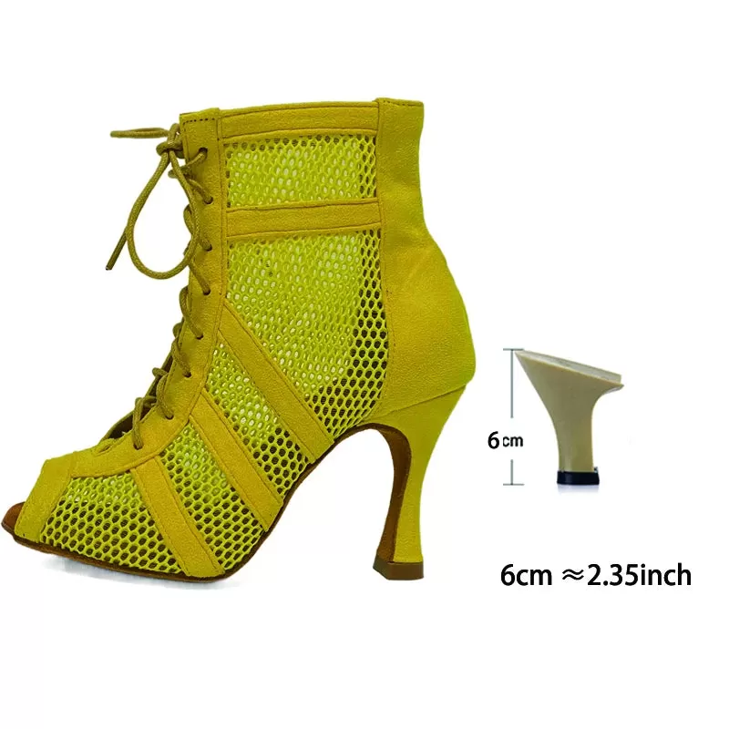 Ahore Shop Pink Yellow Women High Heels Sexy Dance Booties Suede Leather Dance