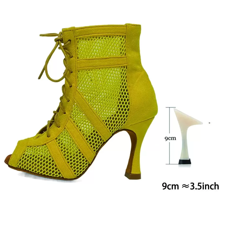 Ahore Shop Pink Yellow Women High Heels Sexy Dance Booties Suede Leather Dance