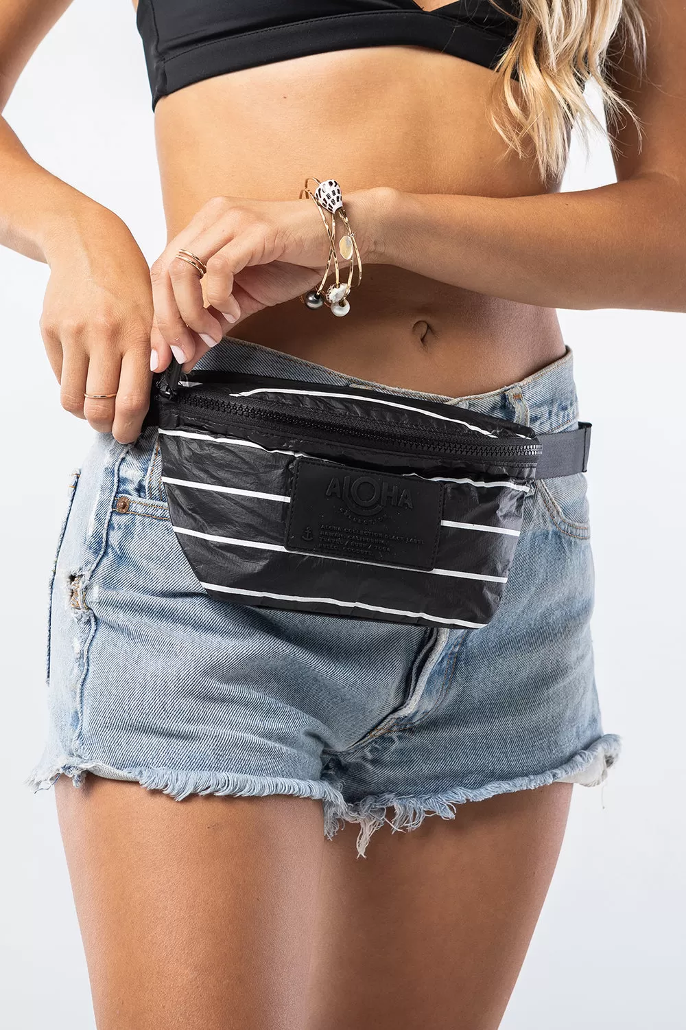 ALOHA Collection Mini Hip Pack in White Pinstripe on Black