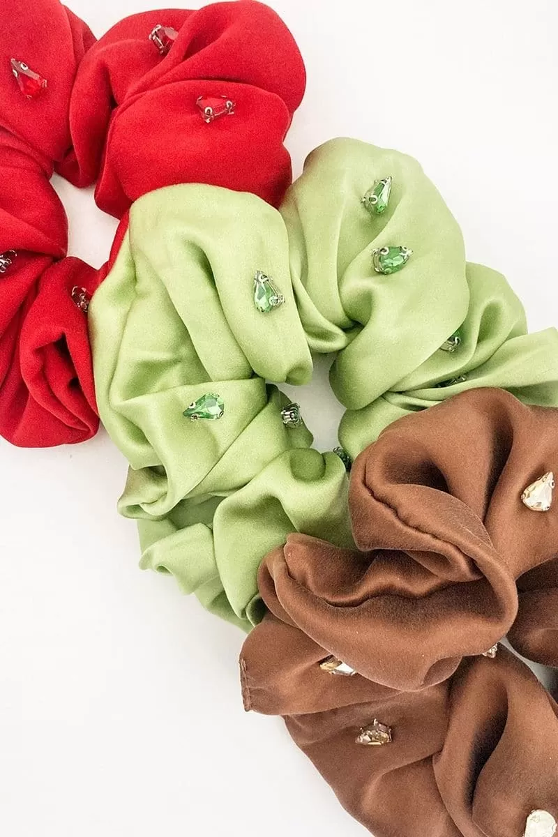 AMARA RHINESTONE EMBELLISHED SILK SCRUNCHIE SET