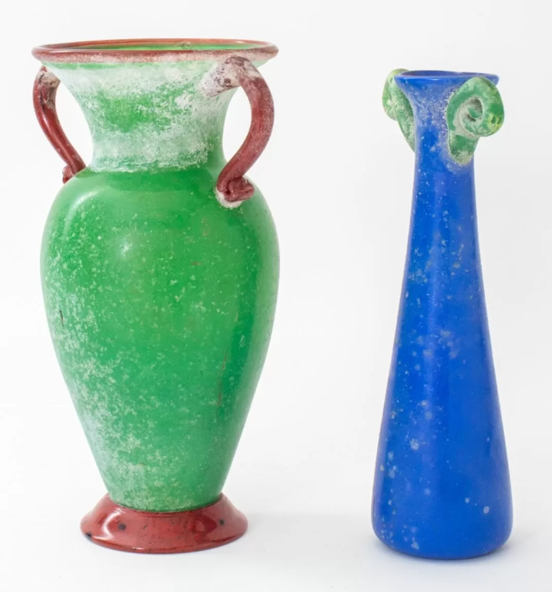 Ancient Roman Style Vitreous Color Glass Vase, Pair