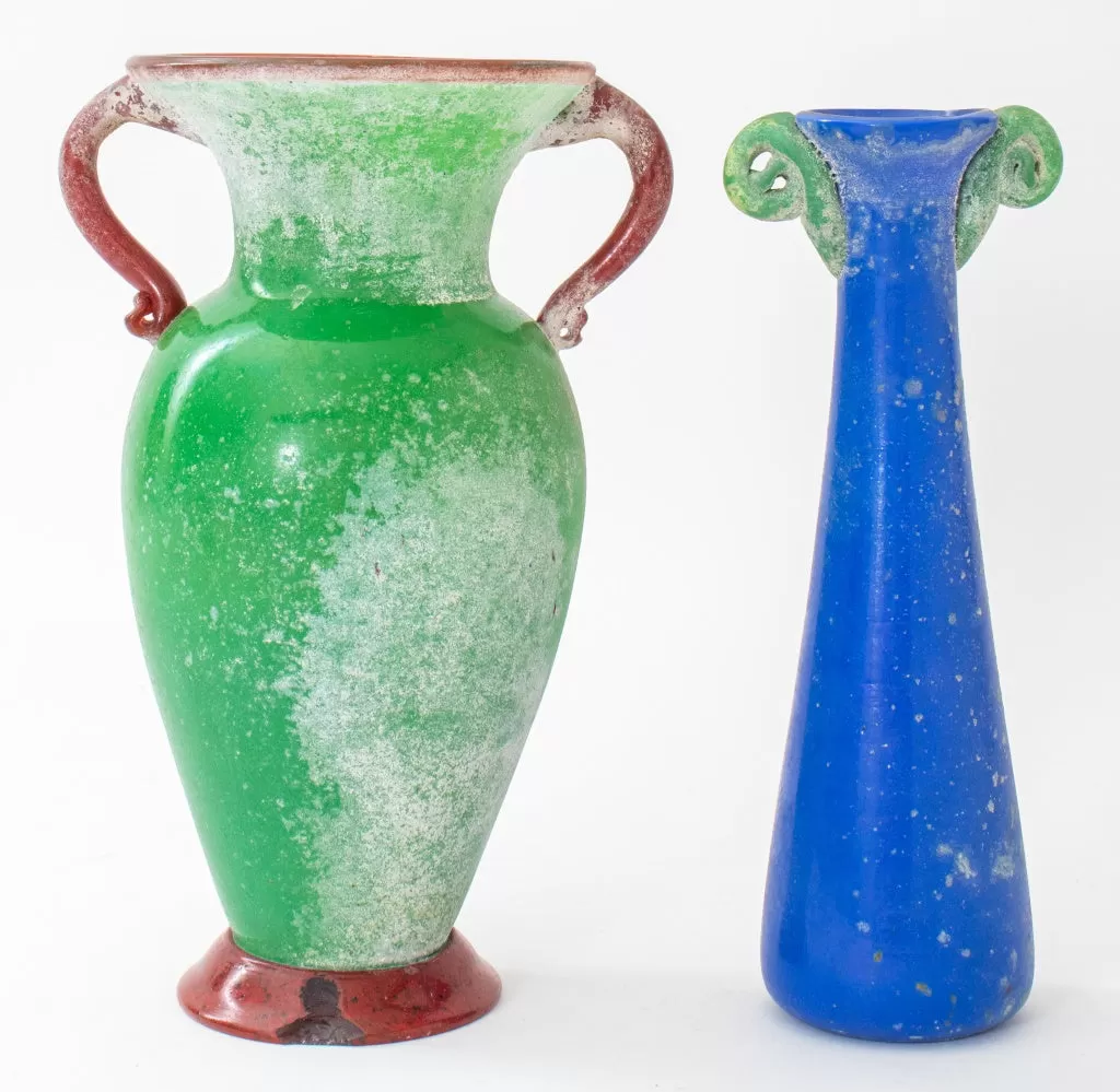 Ancient Roman Style Vitreous Color Glass Vase, Pair