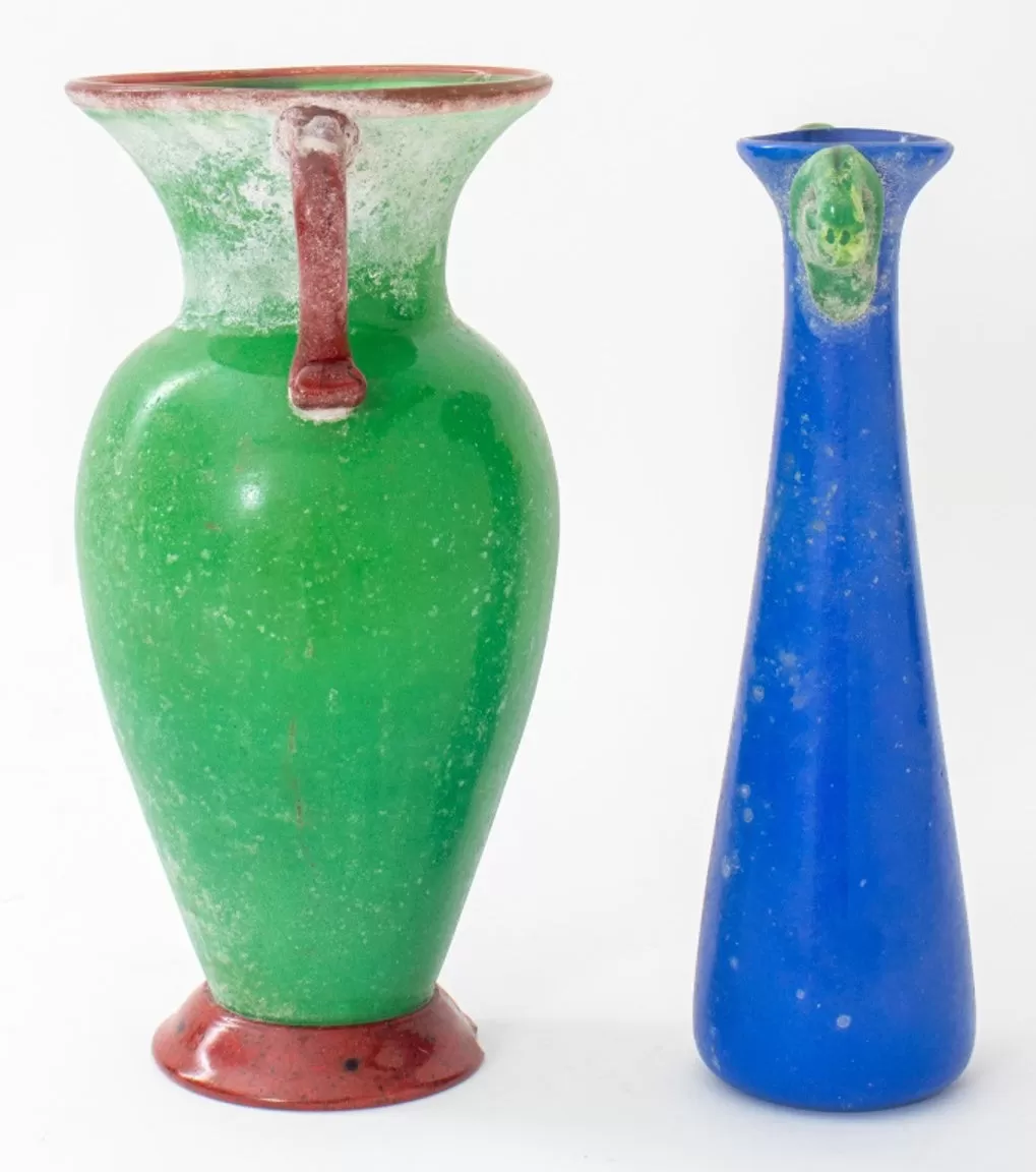 Ancient Roman Style Vitreous Color Glass Vase, Pair