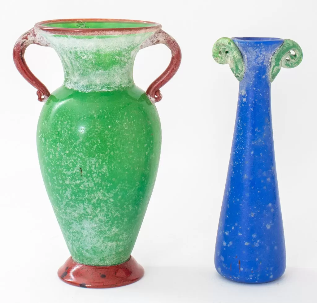 Ancient Roman Style Vitreous Color Glass Vase, Pair