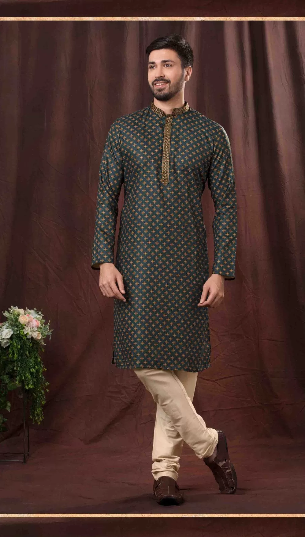 Appealing Grey Color Digital Printed Men's Kurta With Pajama pant Set