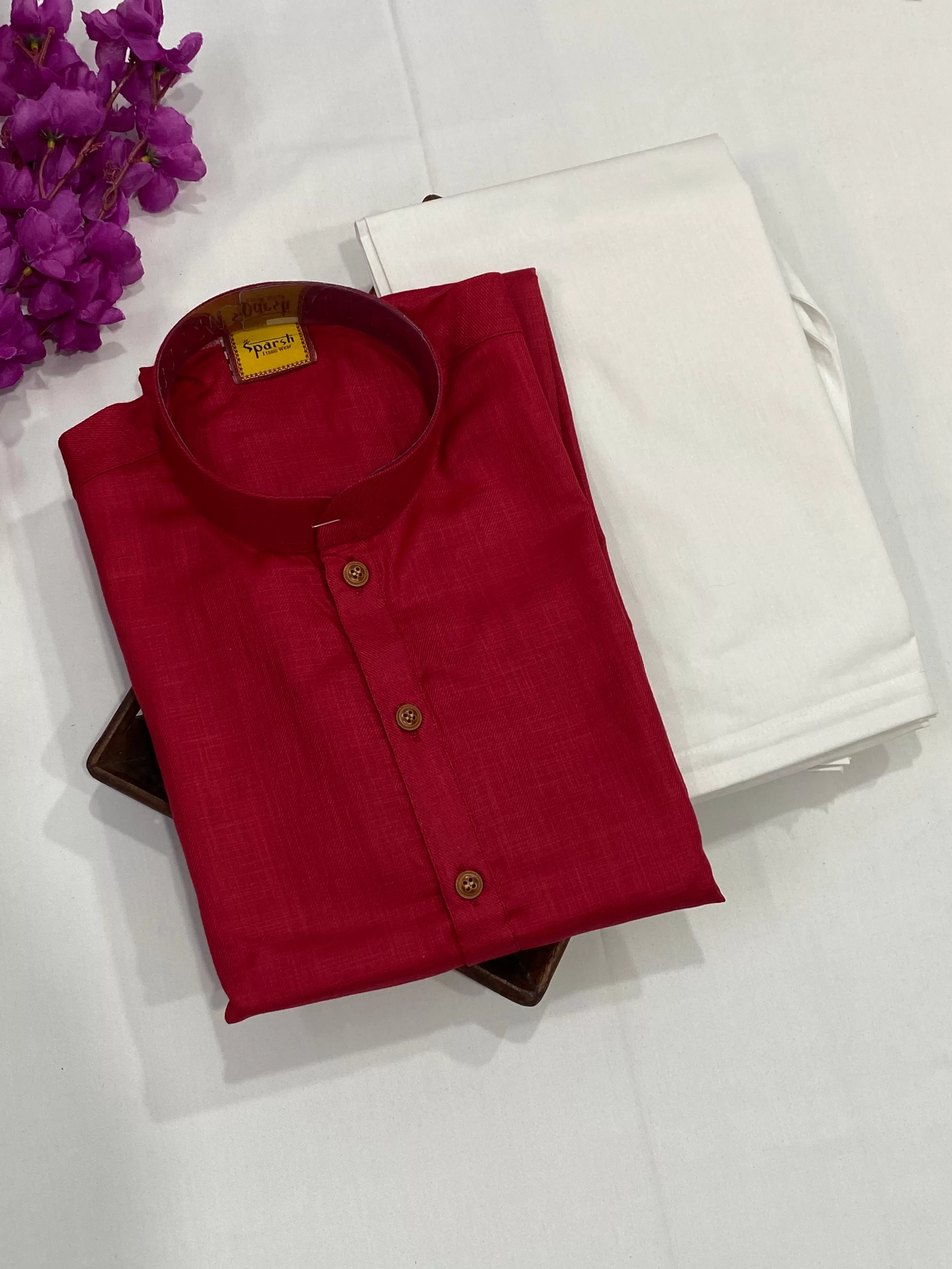 Appealing Maroon Color Cotton Kurta Set With Pajama Pants For Kids