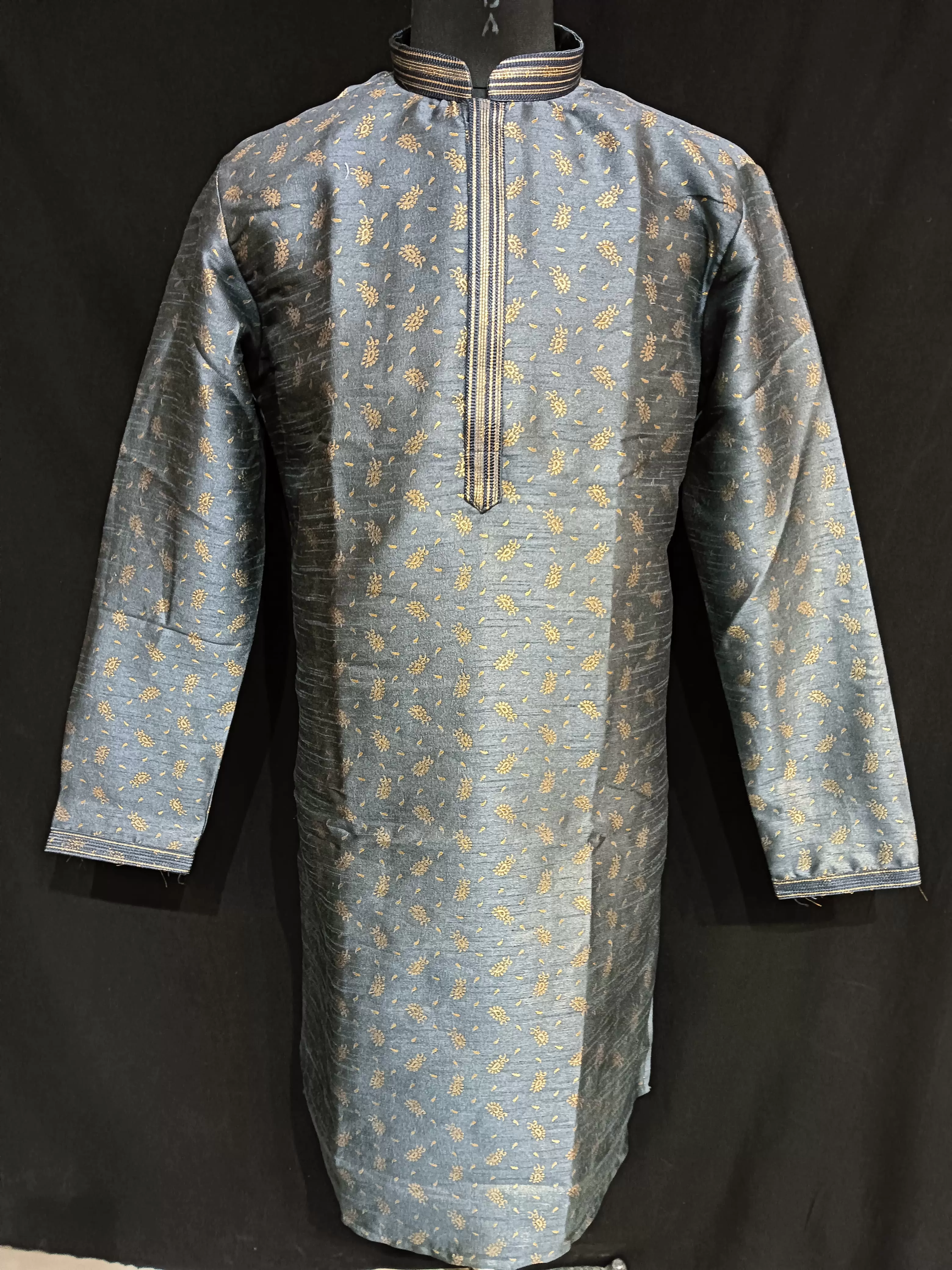 Attractive Grey Colored Brocade Lining Kurta Pajama Sets For Men