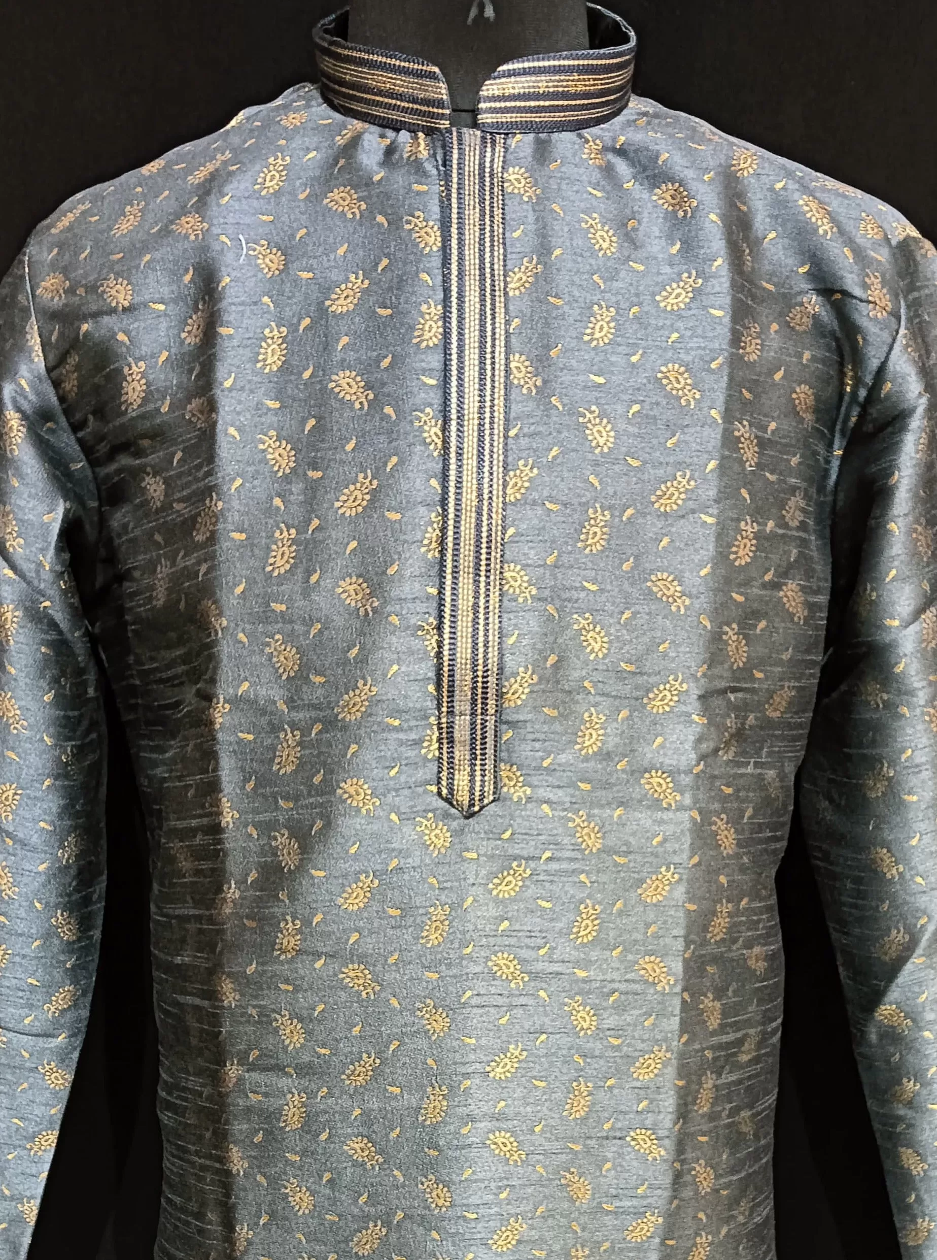 Attractive Grey Colored Brocade Lining Kurta Pajama Sets For Men