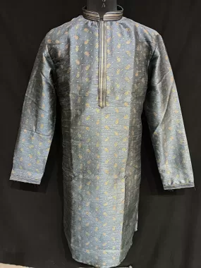 Attractive Grey Colored Brocade Lining Kurta Pajama Sets For Men