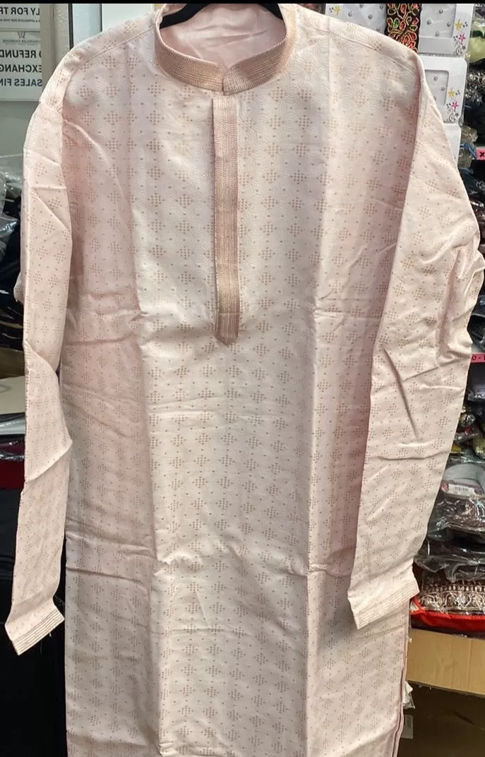 Attractive Light Pink Color Brocade With Lining Kurta Suit For Men