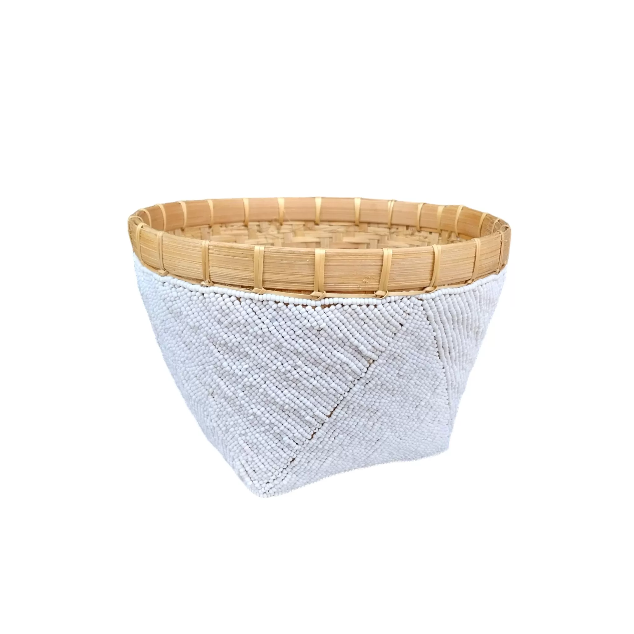 Beaded Bamboo Decorative Basket