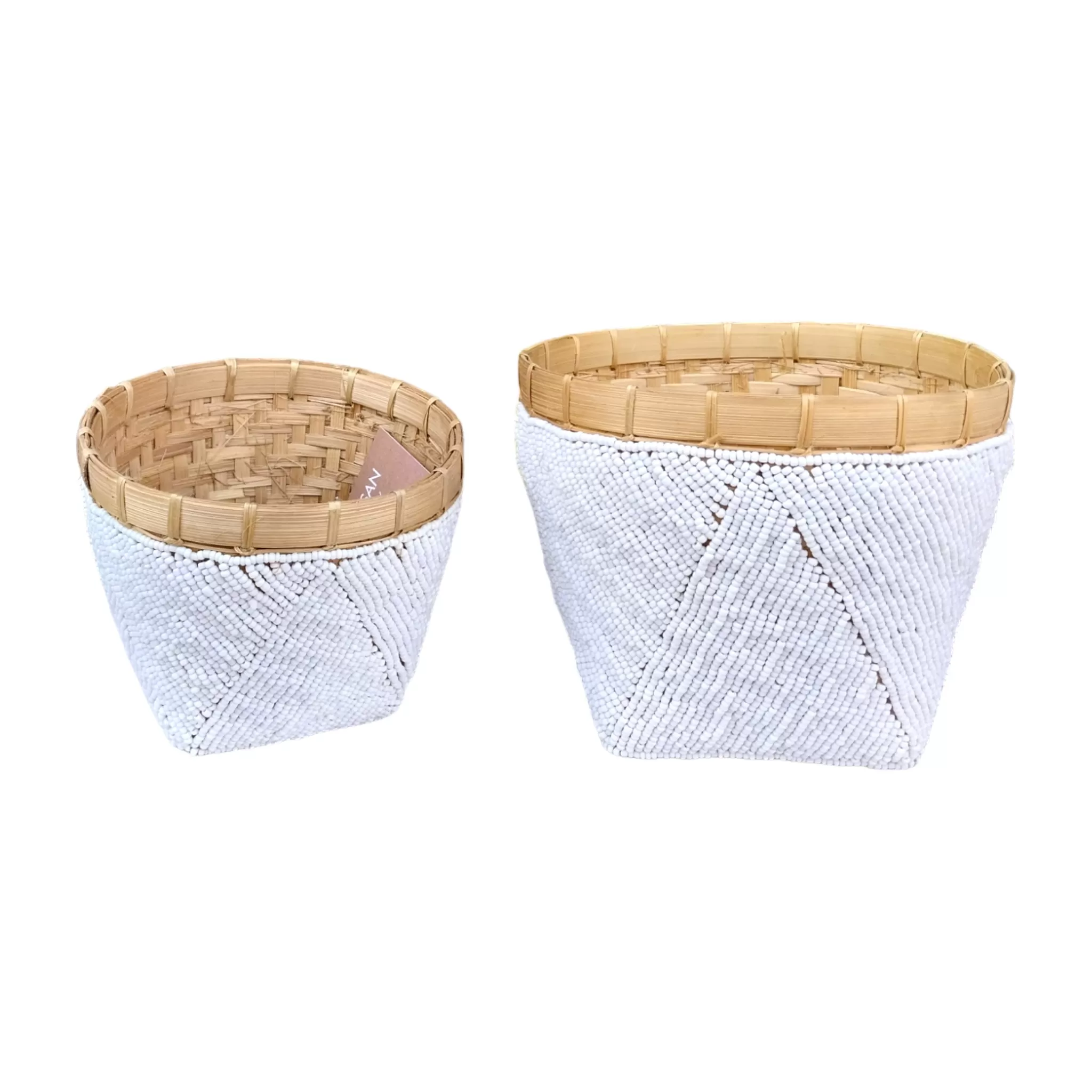 Beaded Bamboo Decorative Basket