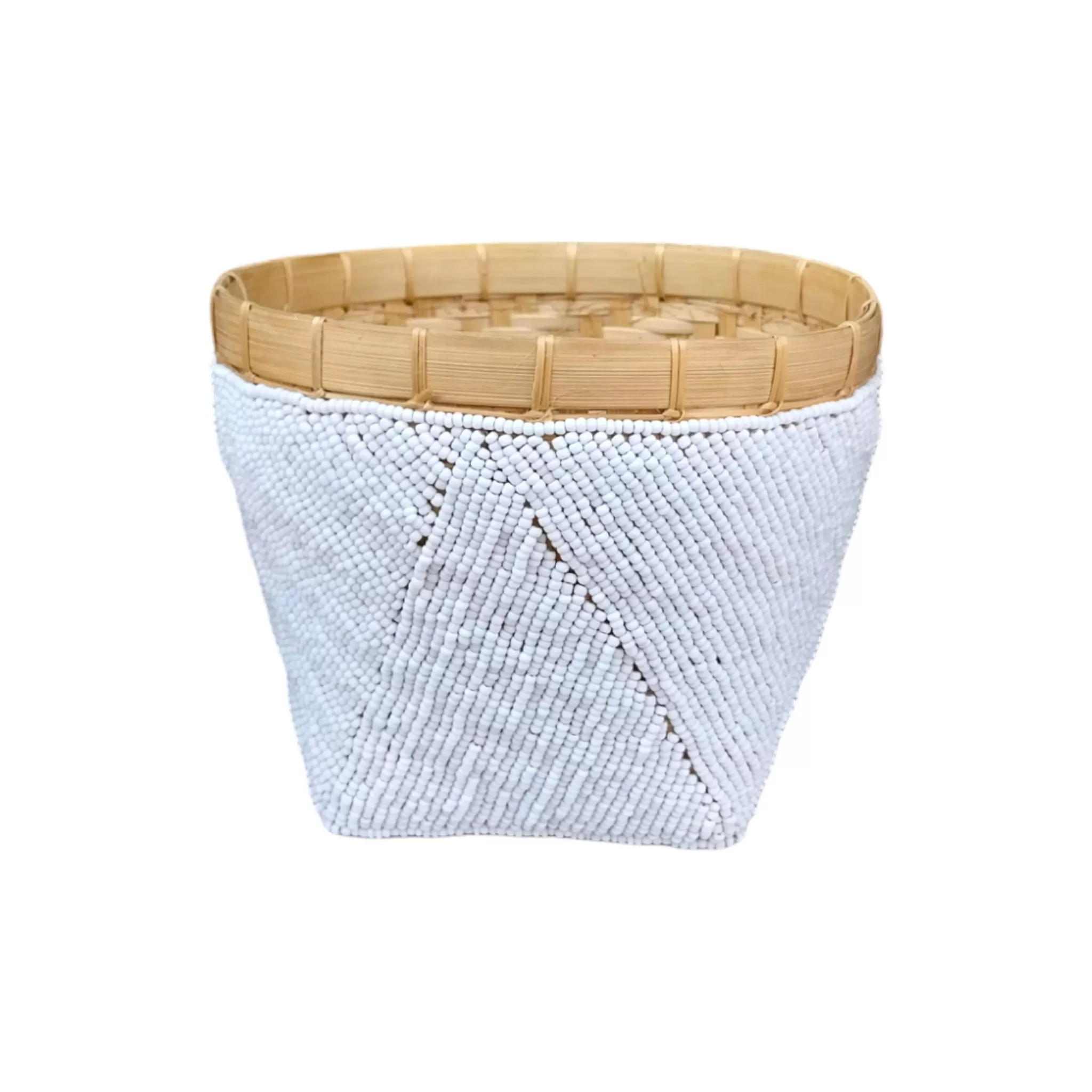 Beaded Bamboo Decorative Basket