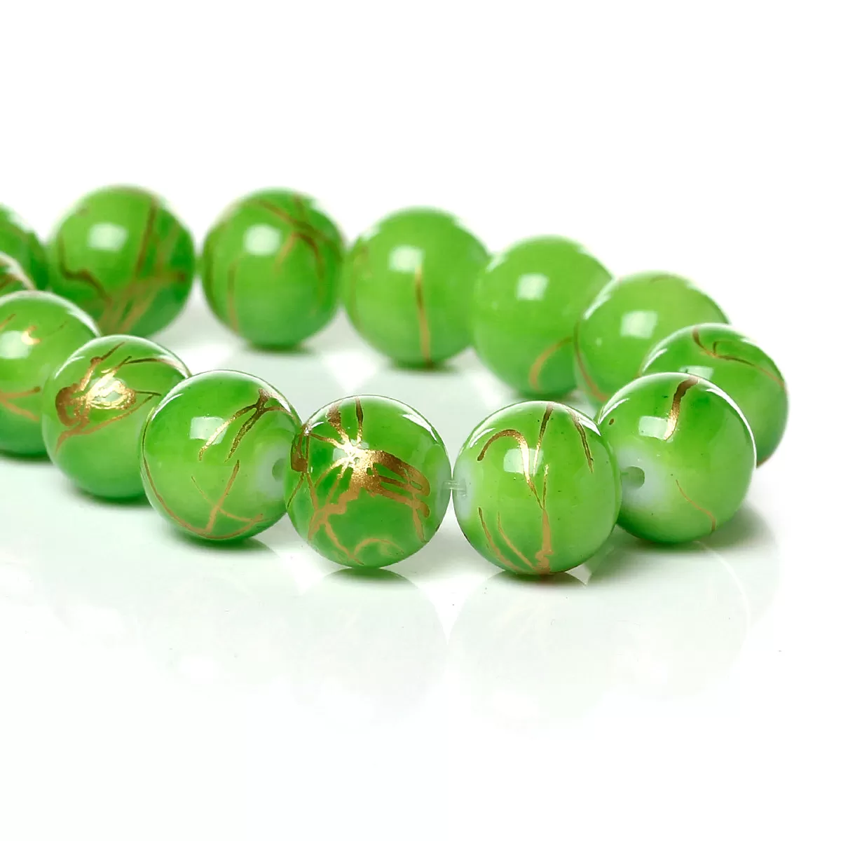 Beads Glass Round Drawbench 10mm Strand 15 Green