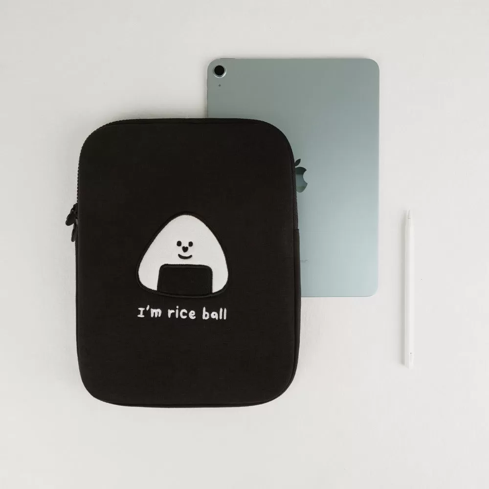 Black Cute Triangle Rice Ball Laptop Sleeves 11 for iPad 13 Cases Skins Protective Covers Purses Handbags Square Cushion Pouches Embroidery School Collage Office