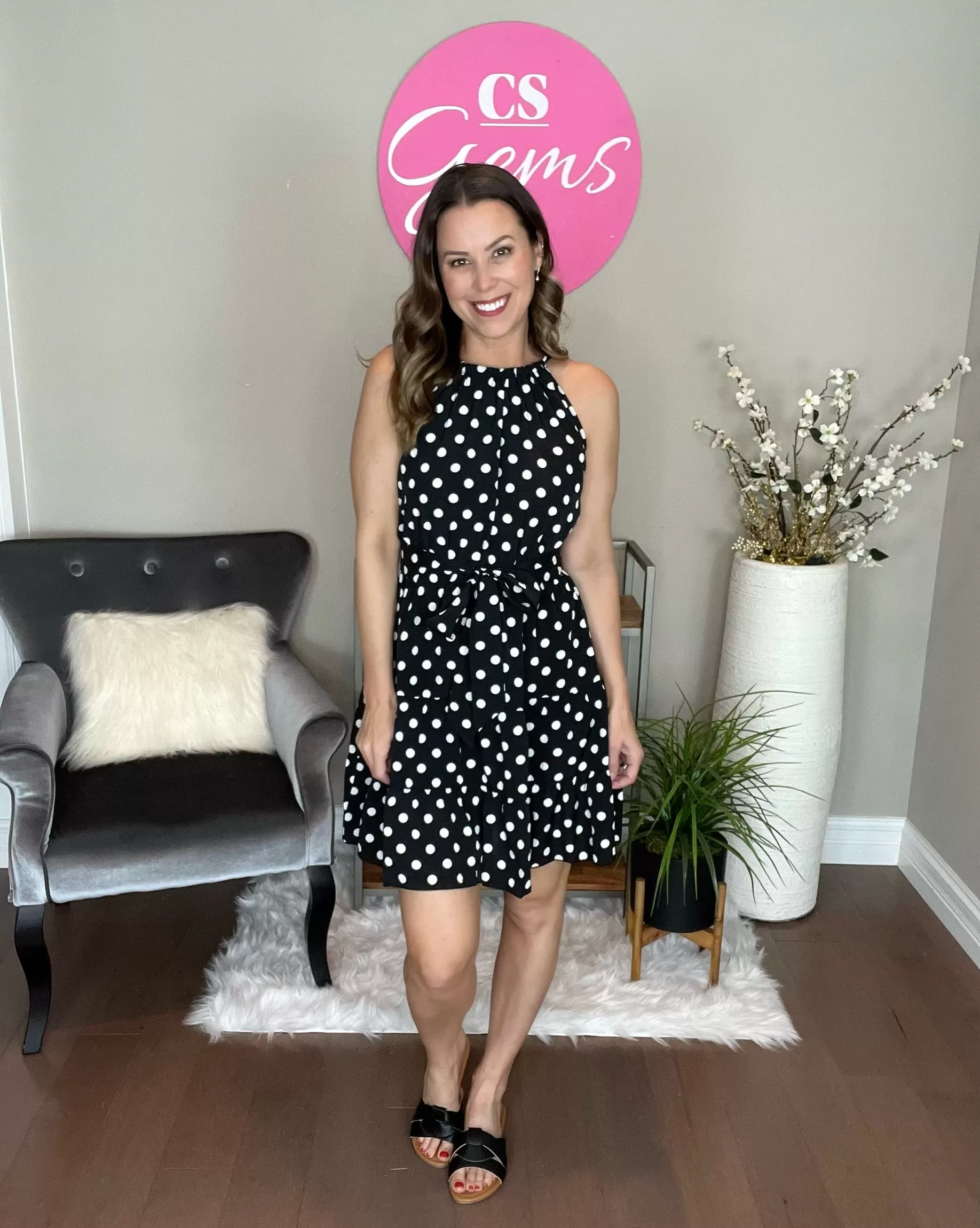 Black Polka Dot Halter Neck Ruffle Dress