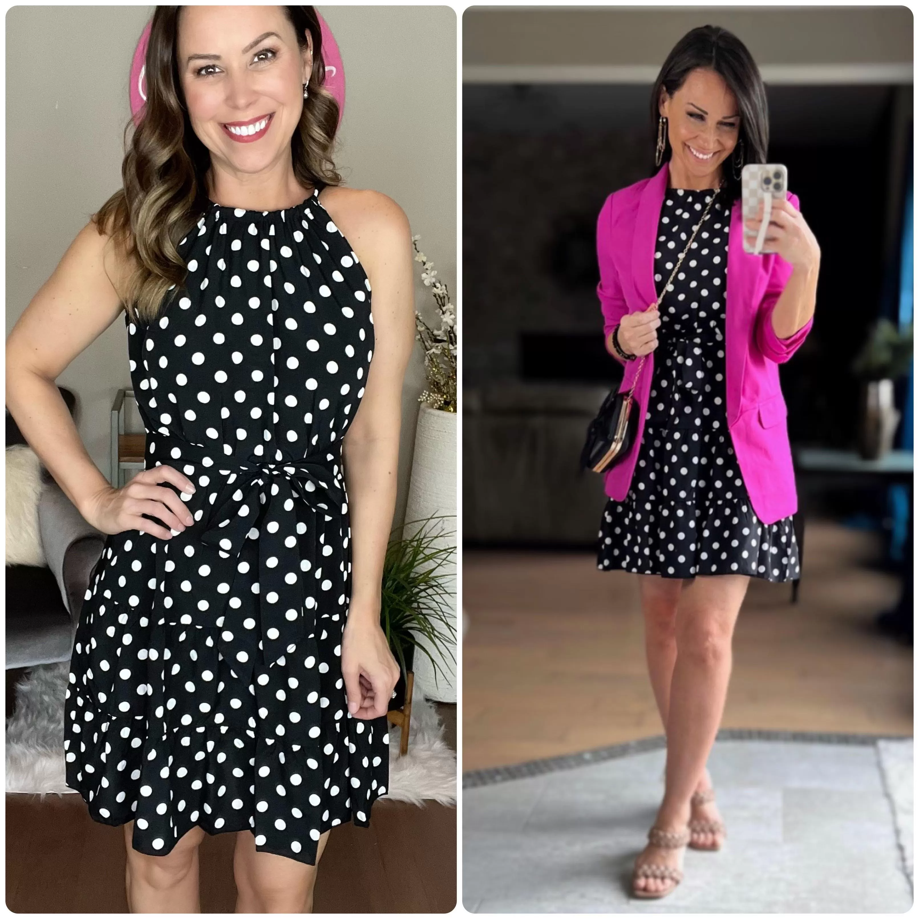 Black Polka Dot Halter Neck Ruffle Dress