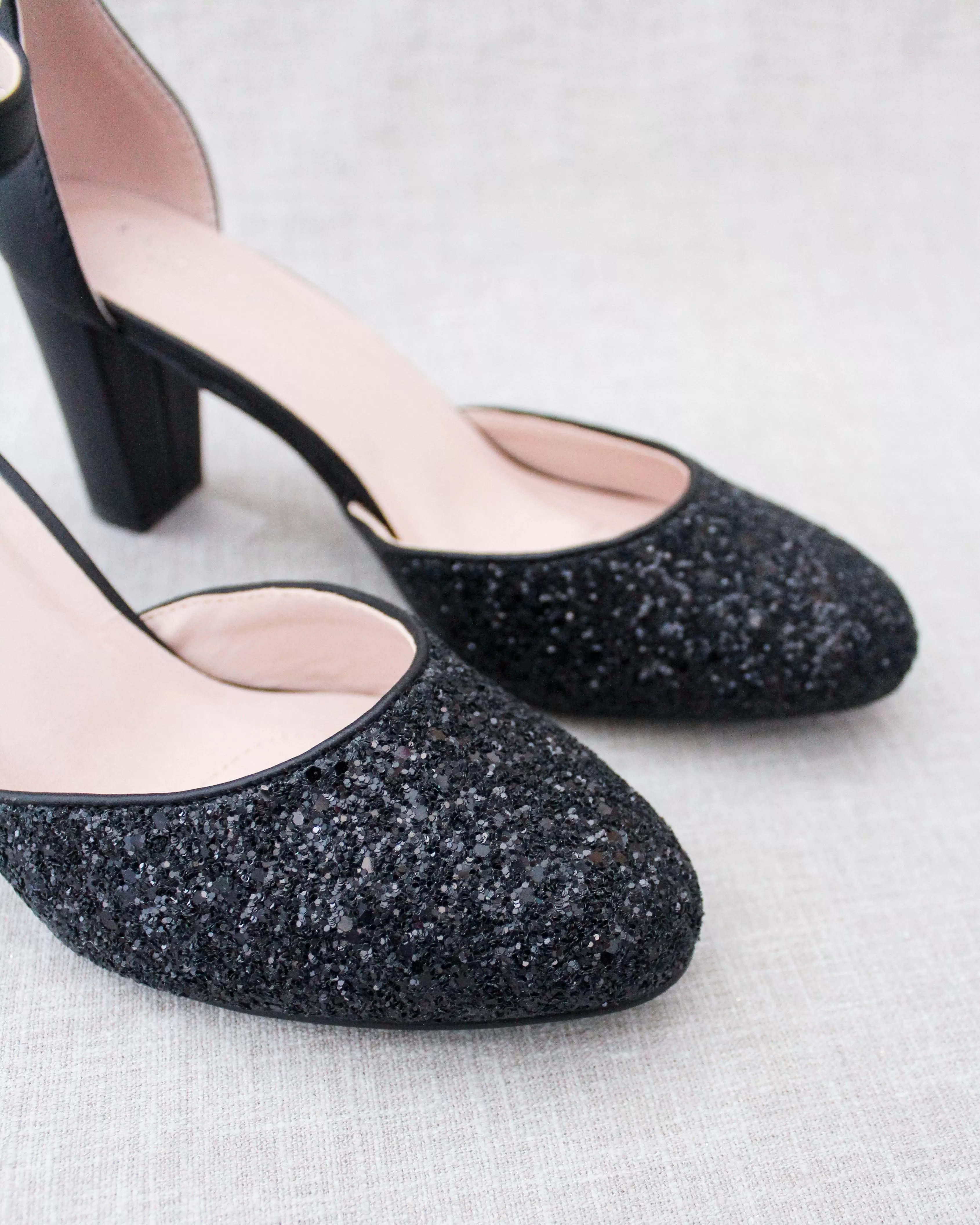 Black Rock Glitter Block Heel with Ankle Strap