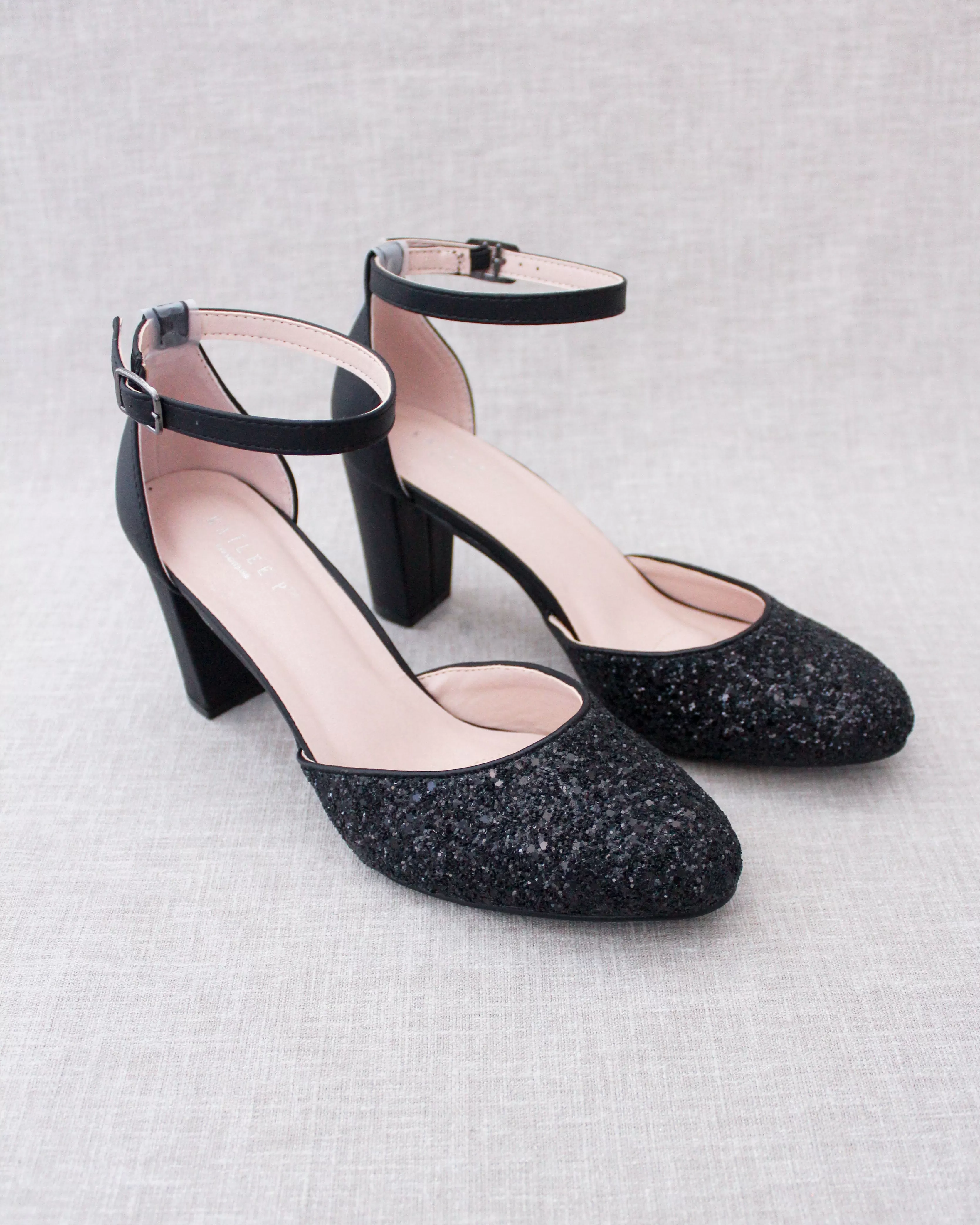 Black Rock Glitter Block Heel with Ankle Strap