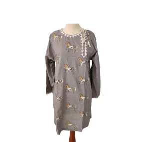 Blocked Grey Horse Print Kurta | Gently Used |