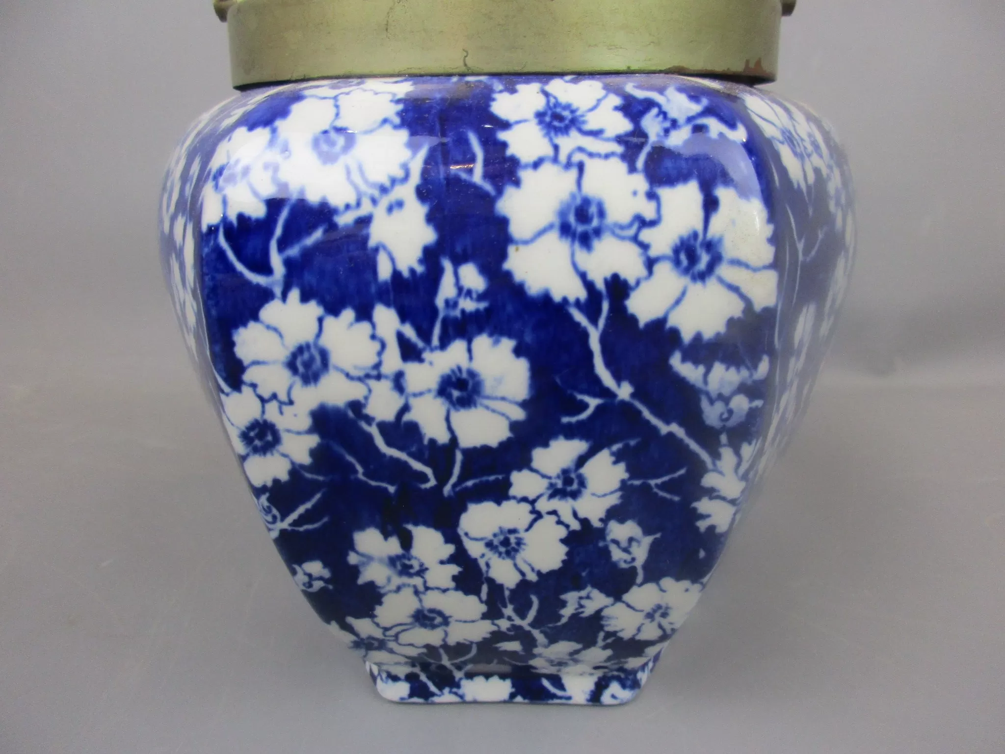 Blue & White Floral Design Transfer Ware Biscuit Barrell Antique c1930