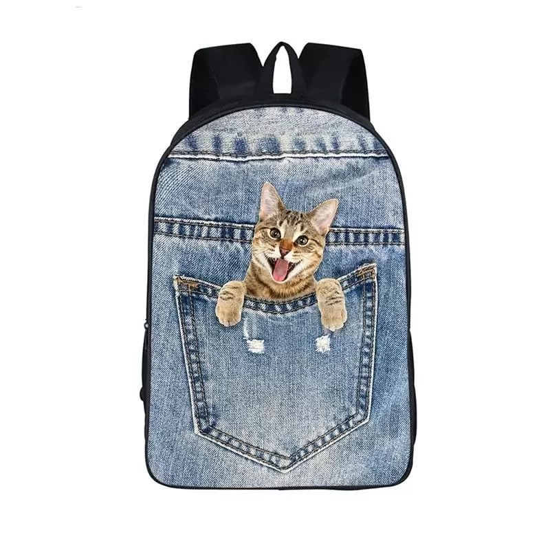 Blue Nylon Denim 20 to 35 Litre Backpack with Pet Design for Children