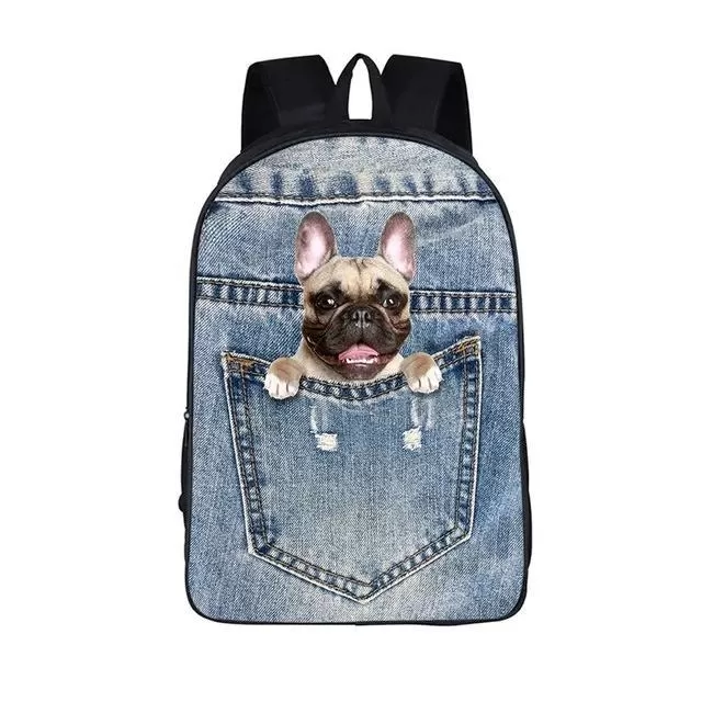 Blue Nylon Denim 20 to 35 Litre Backpack with Pet Design for Children