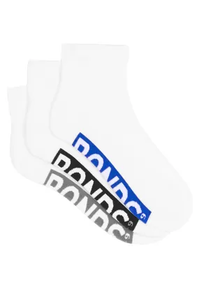 Bonds Mens Cushioned 1/4 Crew 3 Pack Socks White <br> SYAX3G