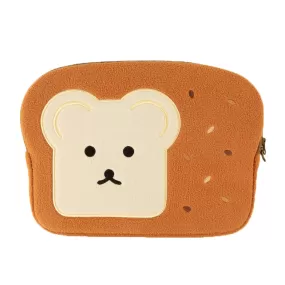 Brown Cute Bear Embroidery Bread Laptop Sleeves iPad Fitted Cases Shearling Covers Protective Tablet Pouches Purses Handbags Square Cushion School Collage Office Lightweight