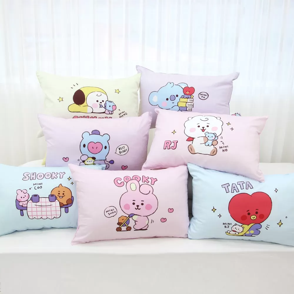 BT21 Little Buddy Pillow Covers Bangtan Boys BTS Cushion Cases 100% Cotton Kpop Home Decor Bedroom Naradeco Line Freinds