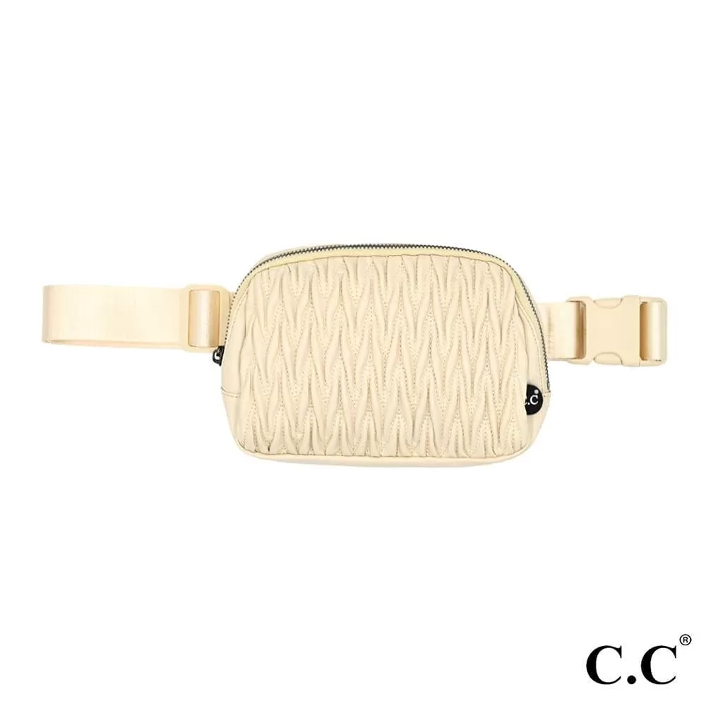 CC Vegan Leather Quilted Chevron Fanny Pack in Beige