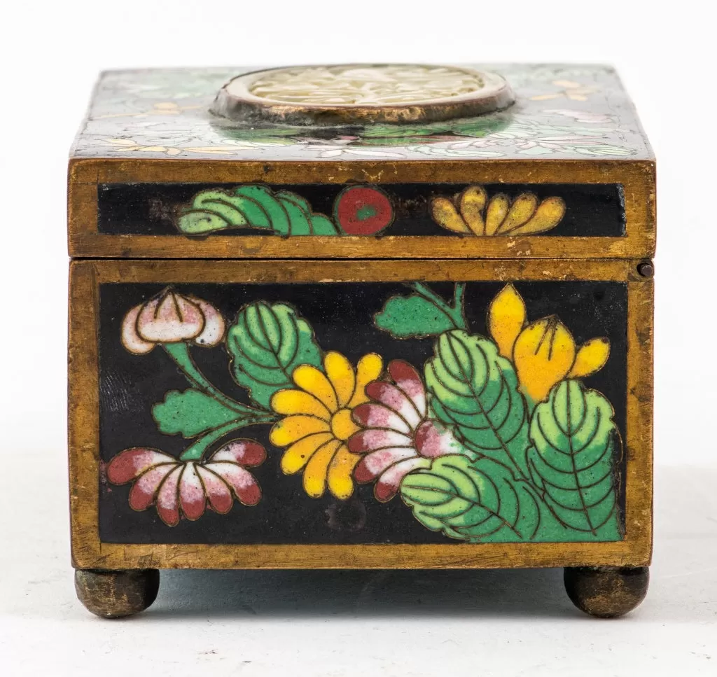 Chinese Cloisonne Decorative Box w/ Jade Panel