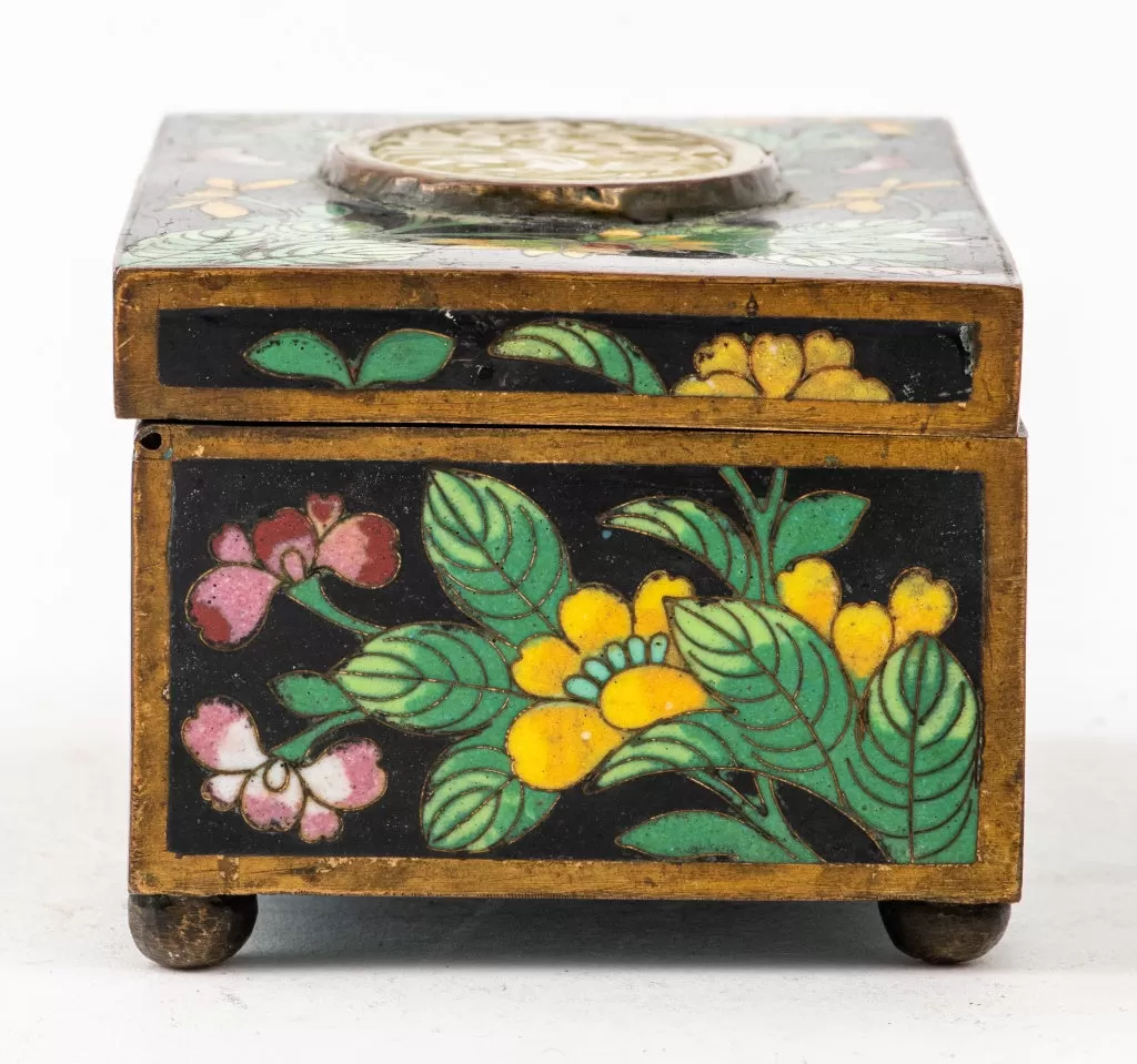 Chinese Cloisonne Decorative Box w/ Jade Panel