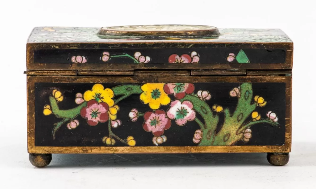 Chinese Cloisonne Decorative Box w/ Jade Panel