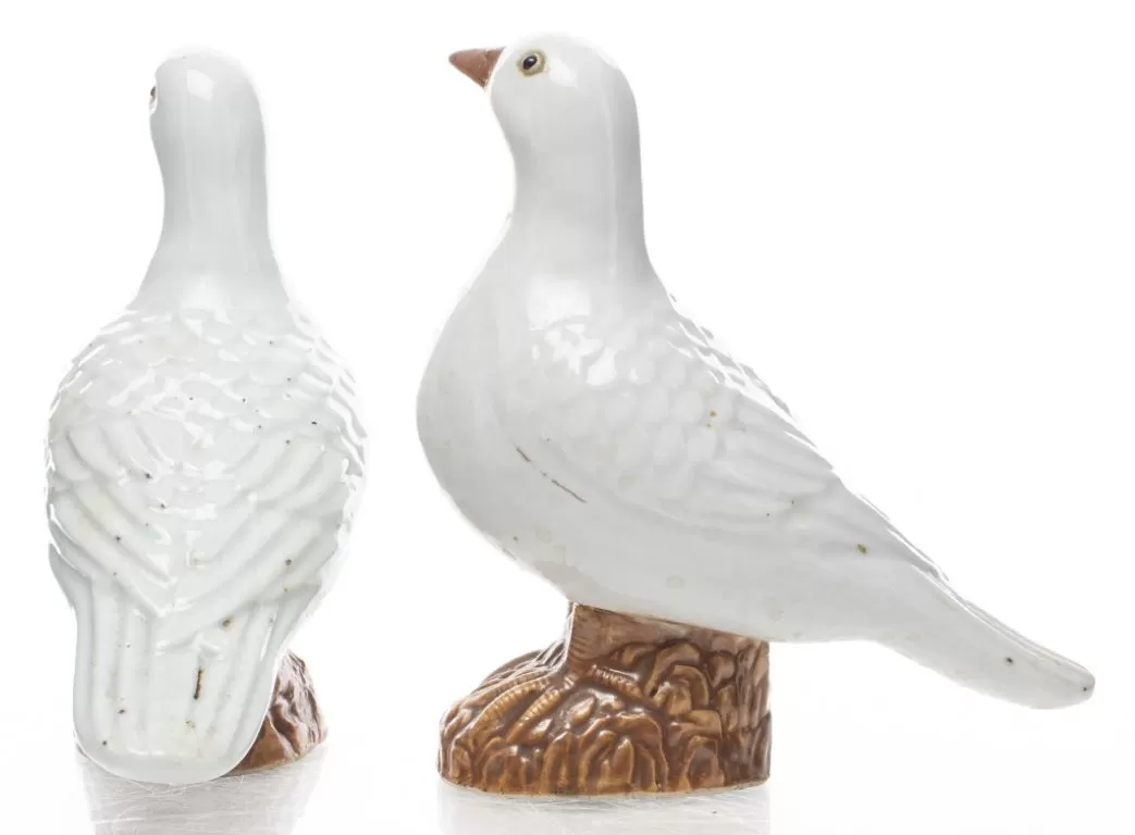 Chinese Export White Porcelain Birds, Pair