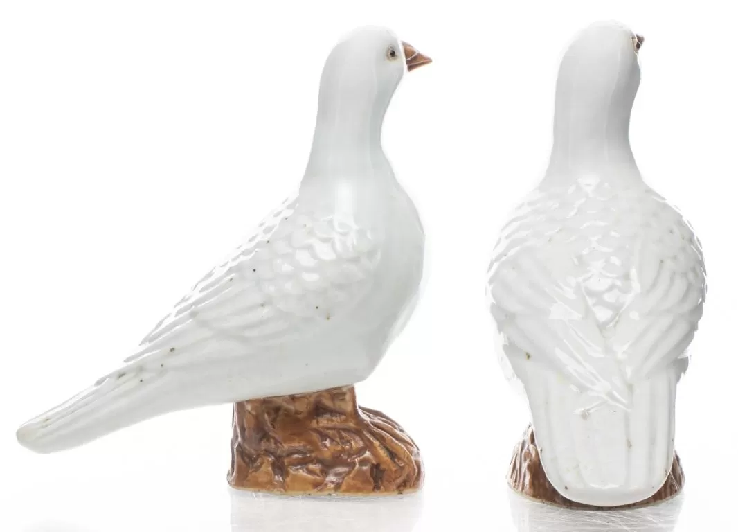 Chinese Export White Porcelain Birds, Pair