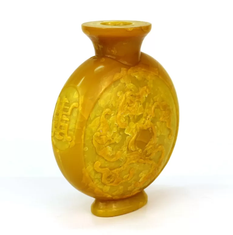 Chinese Peking Imperial Yellow Vase with High Relief Motif of Bats and Peaches